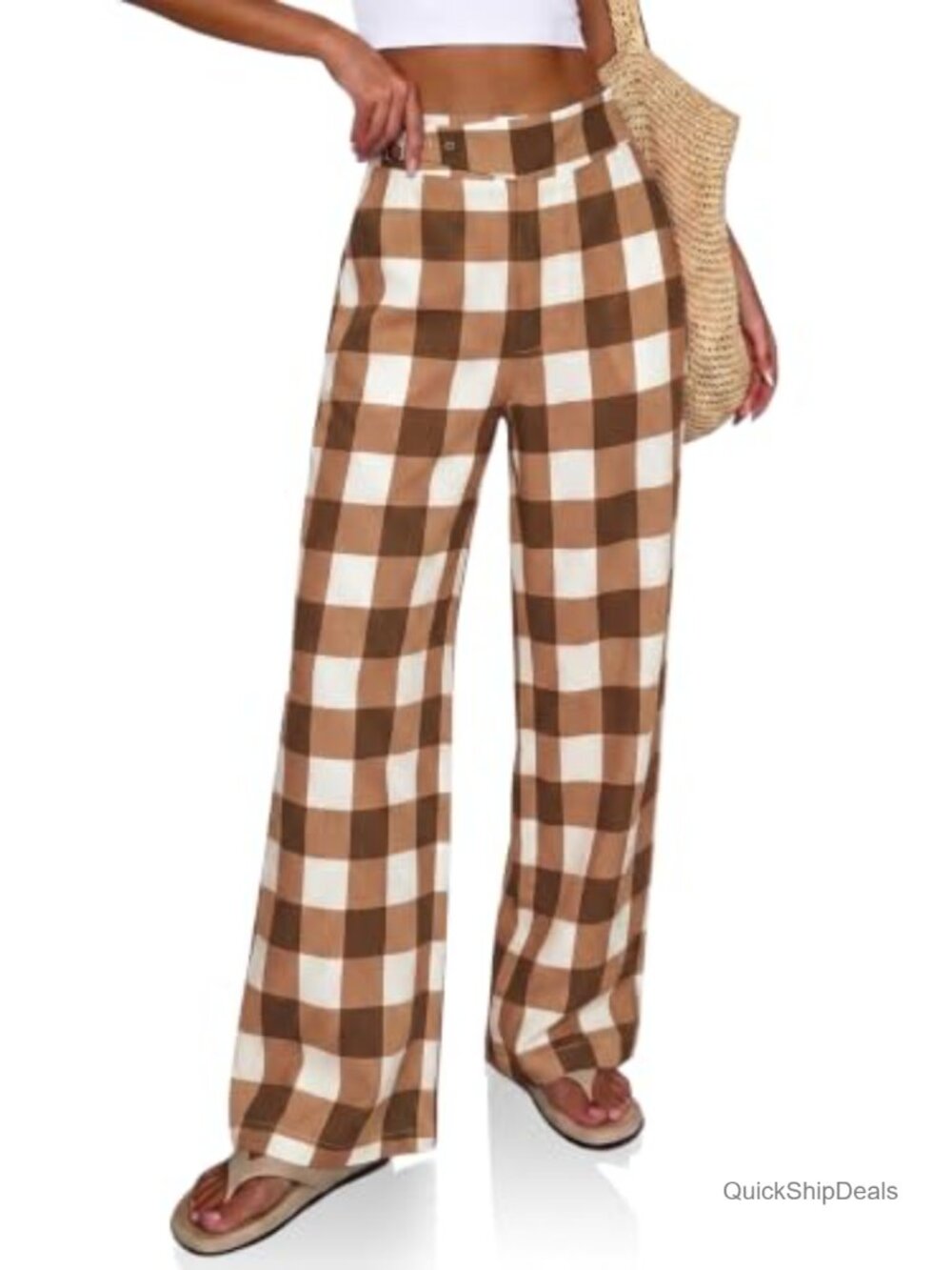 Wide Leg Plaid Palazzo Trousers High Waisted Baggy Pants